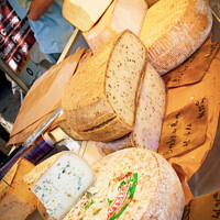 Buy canvas prints of Cajarc, street market cheeses by Chris Rose