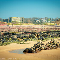 Buy canvas prints of Manorbier beach and castle by Chris Rose