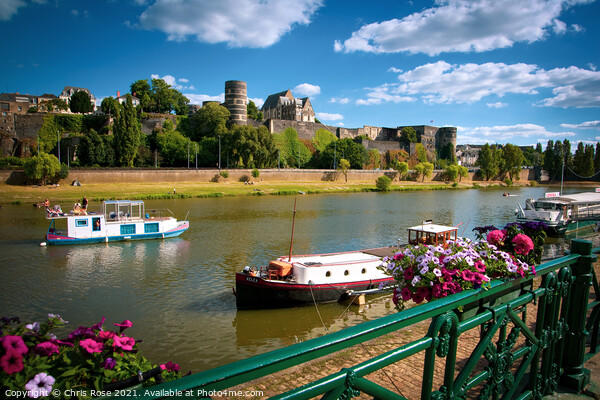 Angers, river traffic and Chateau d'Angers Picture Board by Chris Rose