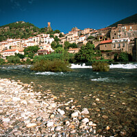 Buy canvas prints of Roquebrun, River Orb by Chris Rose
