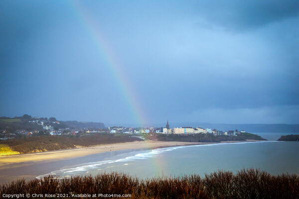 Tenby, a real rainbow view over South Beach Picture Board by Chris Rose