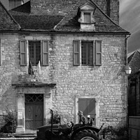 Buy canvas prints of Domme, town Hall and tractor by Chris Rose