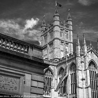 Buy canvas prints of Bath Abbey and Roman Baths sign by Chris Rose