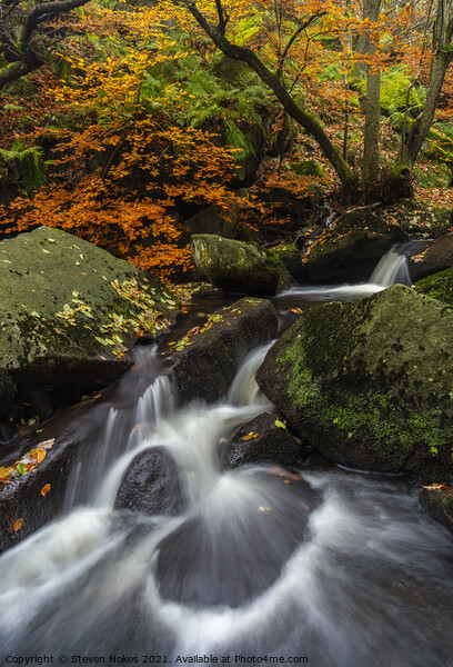 Enchanting Autumnal Waterfall in Padley Gorge Picture Board by Steven Nokes
