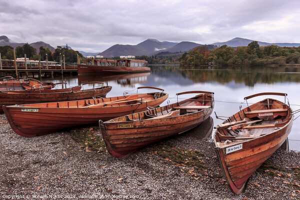 Serene Boats on Derwent Water Picture Board by Steven Nokes