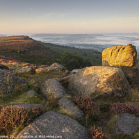 Buy canvas prints of Golden Misty Sunrise at Curbar Edge by Steven Nokes