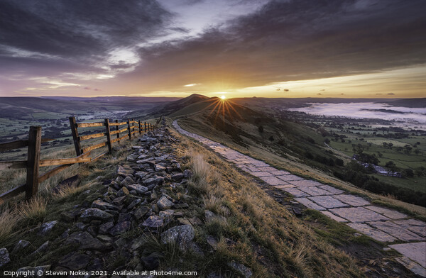 Majestic Sunrise over Misty Mam Tor Picture Board by Steven Nokes