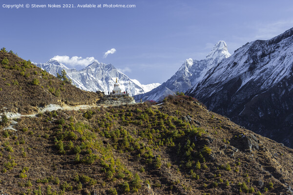 Majestic Bhuddist Monument over Himalayan Peaks Picture Board by Steven Nokes