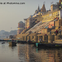 Buy canvas prints of Tranquil sunrise on the sacred Ganges by Steven Nokes