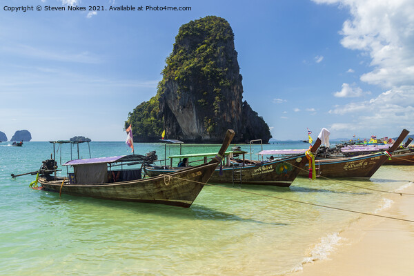 Longboats moored up on Krabi, Phuket, Thailand  Picture Board by Steven Nokes