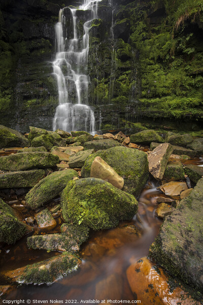 Majestic Waterfall in the Heart of Bleaklow Picture Board by Steven Nokes
