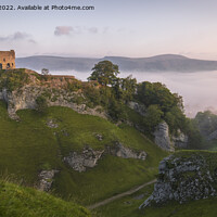 Buy canvas prints of Misty Morning at Peveril Castle by Steven Nokes