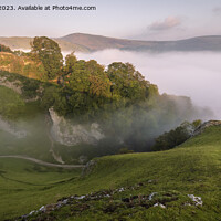 Buy canvas prints of Misty sunrise at Peveril Castle in Castleton by Steven Nokes
