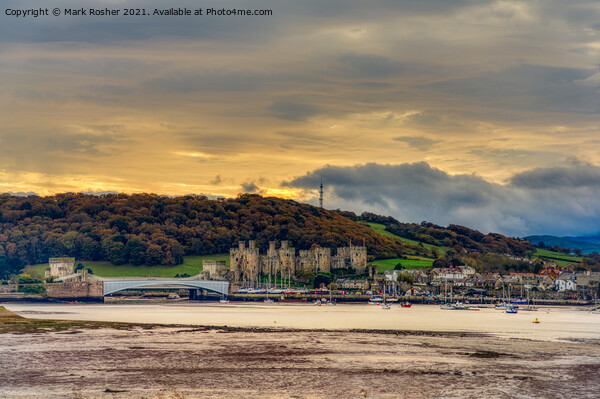 Sunset over Conwy Castle Picture Board by Mark Rosher