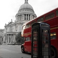 Buy canvas prints of St Pauls Cathedral with Routemaster Bus (Colour Splash) by Stephen Coughlan
