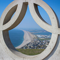 Buy canvas prints of Chesil Beach through the Olympic Rings by Stephen Coughlan
