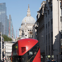Buy canvas prints of London bus & taxi in front of St Pauls Cathedral by Stephen Coughlan