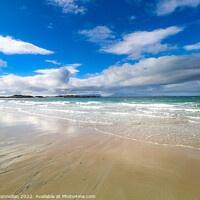 Buy canvas prints of Camusdarach Beach looking over Eigg by Simon Connellan