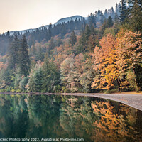 Buy canvas prints of calm Smoky Autumn Lake by Pierre Leclerc Photography