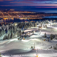 Buy canvas prints of Snowy Grouse Mountain View of Vancouver City at night by Pierre Leclerc Photography