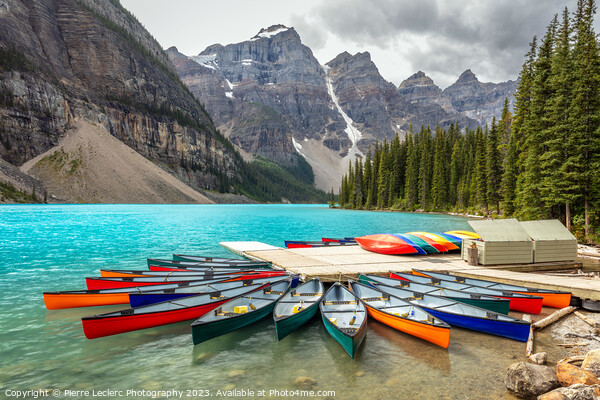 Red Canoe Moraine Lake Blue Water Picture Board by Pierre Leclerc Photography