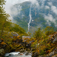 Buy canvas prints of Waterfall | Briksdalsbreen Glacier | Stryn | Olden | Norway by Adam Cooke