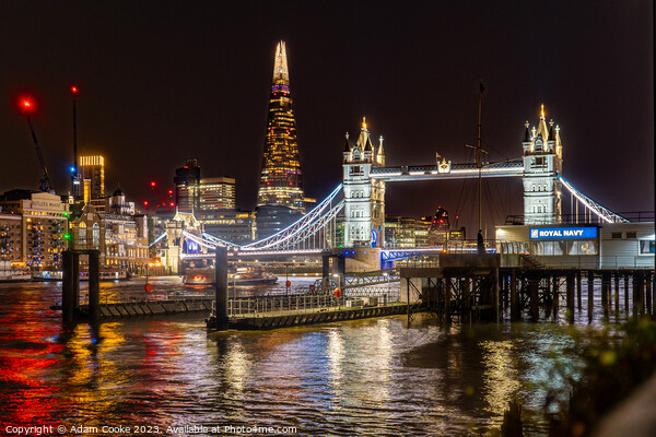 Tower Bridge & Shard at Night Picture Board by Adam Cooke