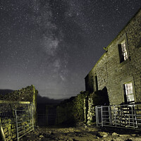 Buy canvas prints of Milky Way and derelict Swaledale farmhouse. by Paul Clark