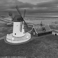 Buy canvas prints of Monochrome Lytham windmill on a cloudy day  by Ian Cramman
