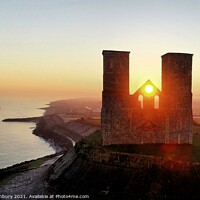 Buy canvas prints of Reculver Towers Sunrise by Evolution Drone