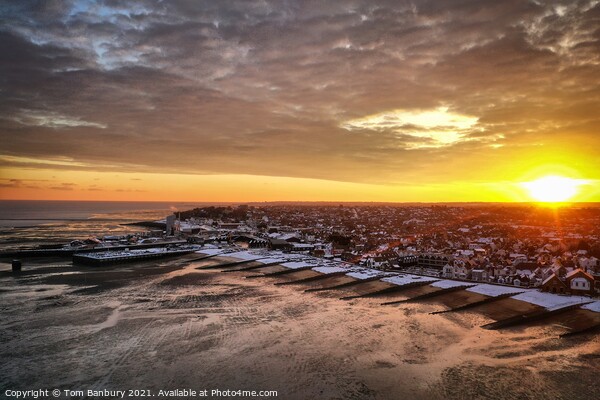 Whitstable Beach Snowy Sunrise Picture Board by Evolution Drone