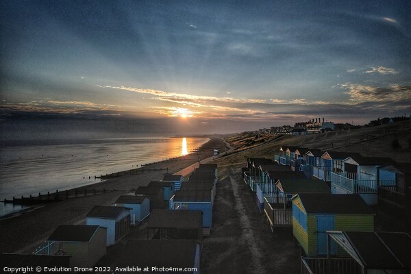 Tankerton Beach huts at dawn Picture Board by Evolution Drone