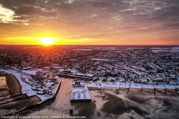 Whitstable Harbour Snowy Sunrise Picture Board by Evolution Drone