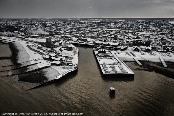 Whitstable Harbour Snow Picture Board by Evolution Drone