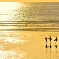 Buy canvas prints of Fistral Sunset Surfers by Roy Curtis