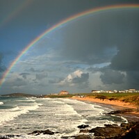 Buy canvas prints of Fistral Rainbow by Roy Curtis