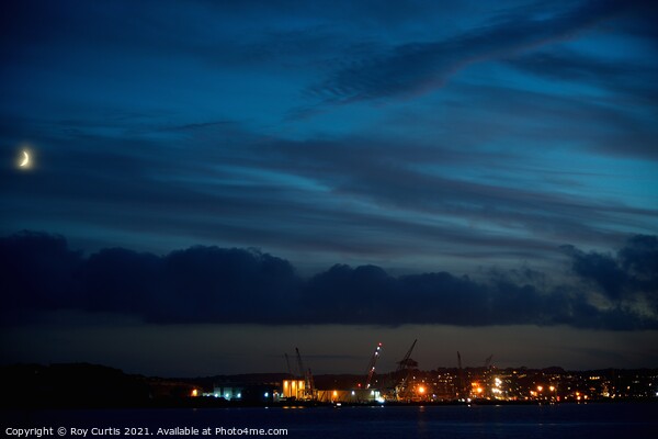 Moon over Falmouth Docks Picture Board by Roy Curtis