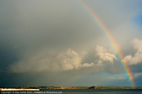  Rainbow over Mount's Bay Picture Board by Roy Curtis