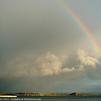 Buy canvas prints of  Rainbow over Mount's Bay by Roy Curtis