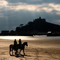 Buy canvas prints of Horse Riders on Marazion Beach by Roy Curtis