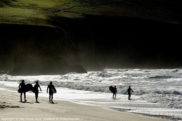 Holywell Bay Silver Sea Silhouettes. Picture Board by Roy Curtis