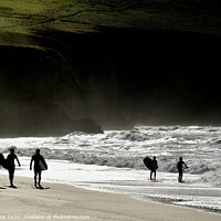 Buy canvas prints of Holywell Bay Silver Sea Silhouettes. by Roy Curtis