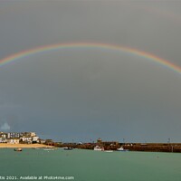 Buy canvas prints of Rainbow over St. Ives Harbour by Roy Curtis