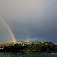 Buy canvas prints of Polruan Double Rainbow by Roy Curtis