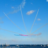 Buy canvas prints of The Red Arrows over Falmouth Bay by Roy Curtis