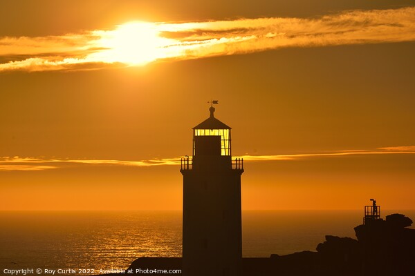Godrevy Lighthouse Sunset. Picture Board by Roy Curtis