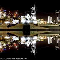 Buy canvas prints of HMS Belfast Reflection River Thames London Riverside by johnny weaver