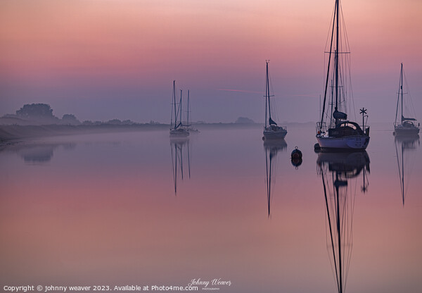 Boat Sunrise reflections River Crouch Essex Picture Board by johnny weaver