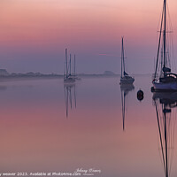 Buy canvas prints of Boat Sunrise reflections River Crouch Essex by johnny weaver