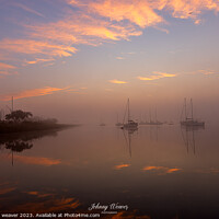 Buy canvas prints of Misty Boat Sunrise reflections River Crouch Essex by johnny weaver